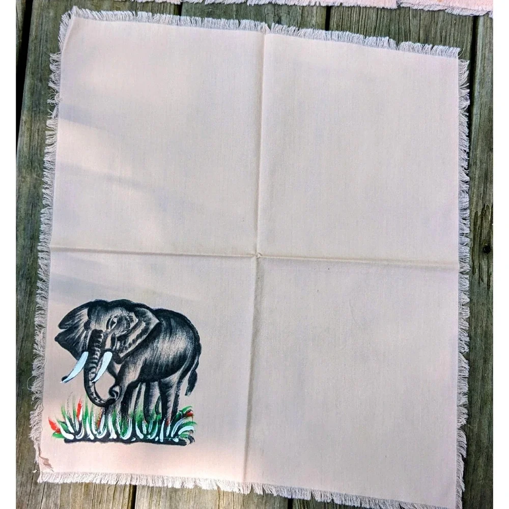 12 Hand Painted Elephant Pink Napkins 15.5 x 16.5